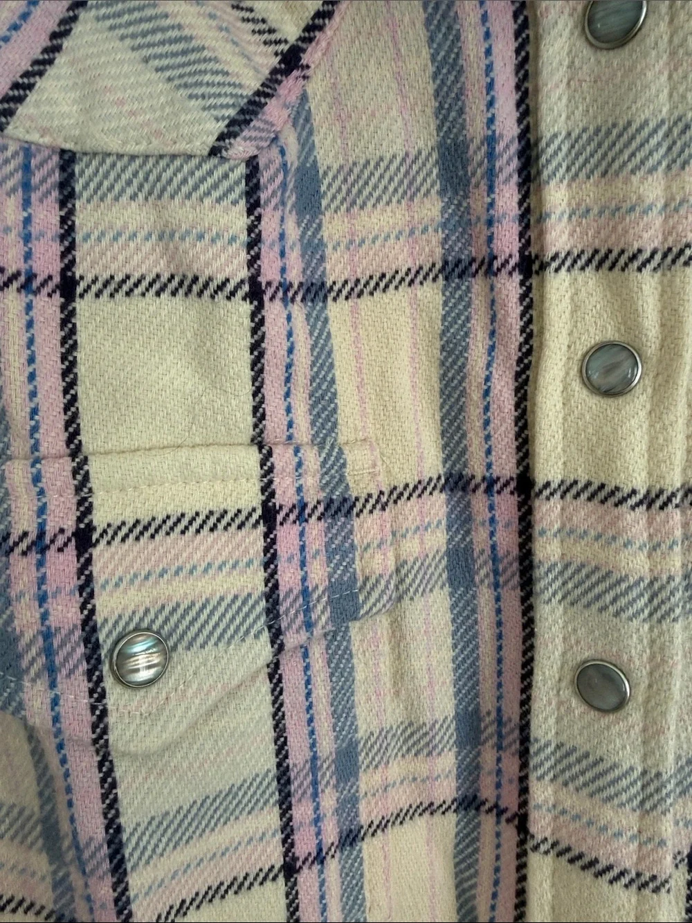 J. Crew Cream Plaid Button-Up Shirt Jacket with Pink and Blue Checks